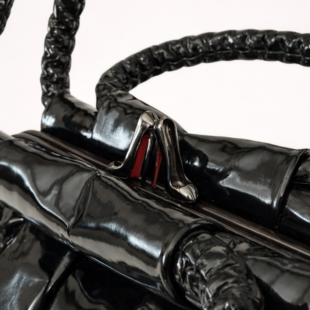 Christian Louboutin Loubette Black Patent Kisslock Satchel - Picture 2 of 9